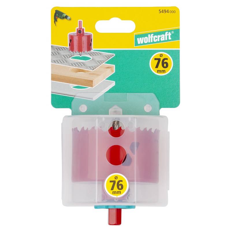 Bi-Metal Hole Saw  Ø 76 mm with hexagon adapter and centring drill, cutting depth 40 mm