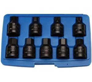 9-piece 3/4" Bit Socket Set Internal Hexagon + Spline