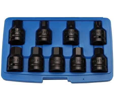 9-piece 3/4" Bit Socket Set Internal Hexagon + Spline