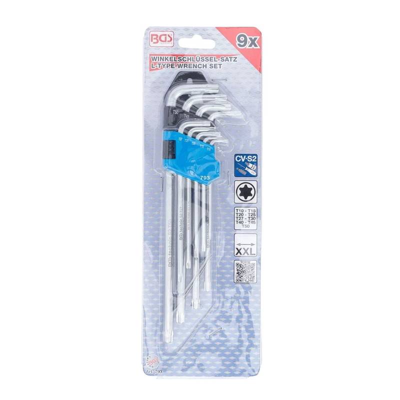 TORX-võtmete komplekt 9 osa T10-T50 ekstra pikad