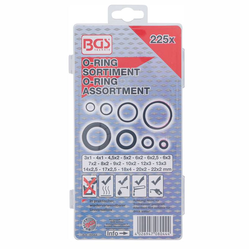 O-Ring Assortment | Ø 3 - 22 mm | 225 pcs.