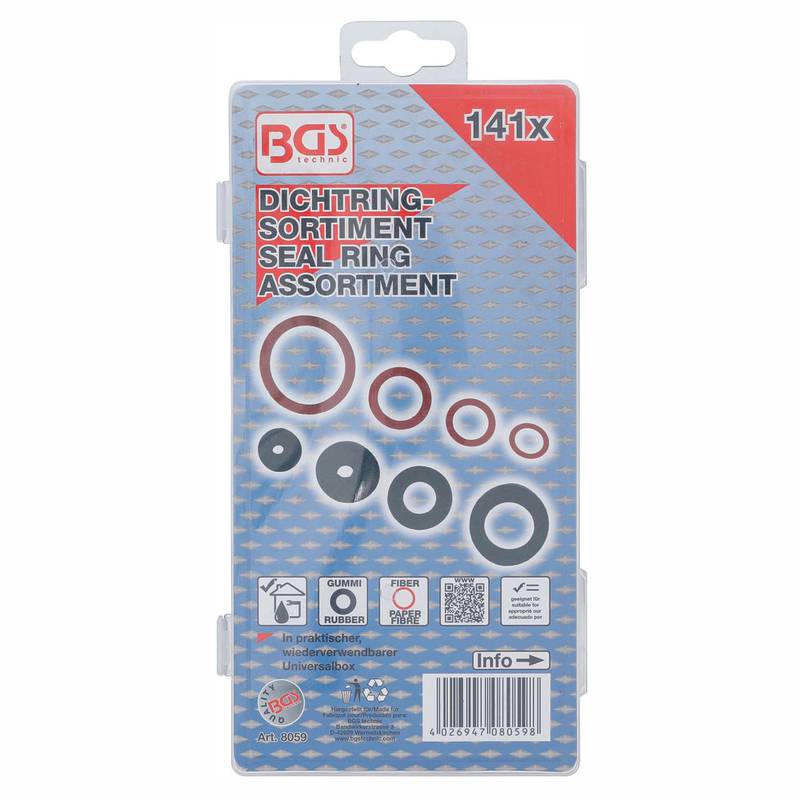 Seal Ring Assortment | Rubber and Fibreglass | 141 pcs.