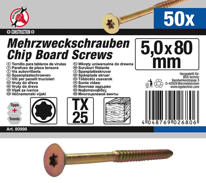Puidukruvid 5,0x80mm 50 tk. TORX T25 peitpeaga