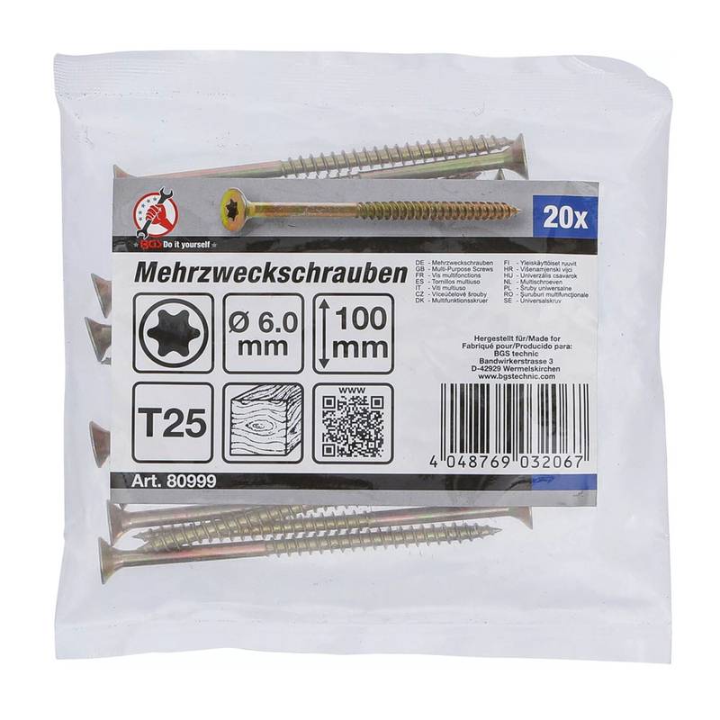 Puidukruvid 6,0x100mm 20 tk. TORX T25 peitpeaga