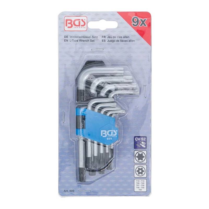 L-kujuliste TORX-võtmete komplekt 9 osa T10-T50