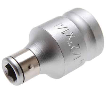 Bit Adaptor with retaining Ball | 12.5 mm (1/2") Drive | internal Hexagon 6.3 mm (1/4")