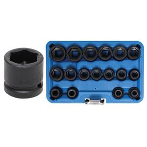 Impact Socket Set, Hexagon, extra flat | 12.5 mm (1/2") Drive | 8 - 24 mm | 17 pcs.