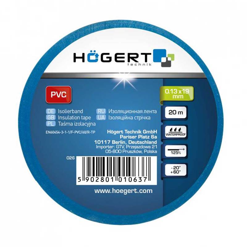 Insulation tape 0.13 mm x 19 mm x 20 m, blue