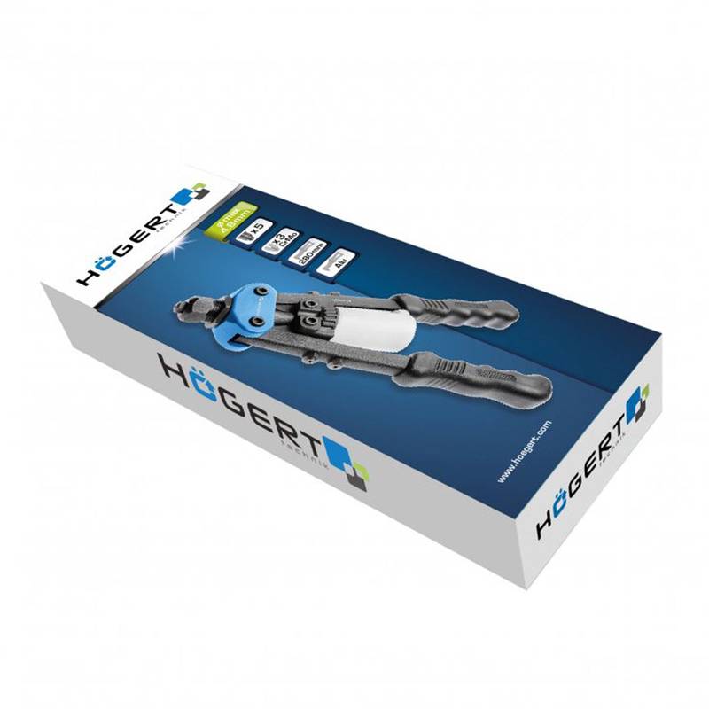 Two-hand riveter, 250 mm, five interchangeable nosepieces