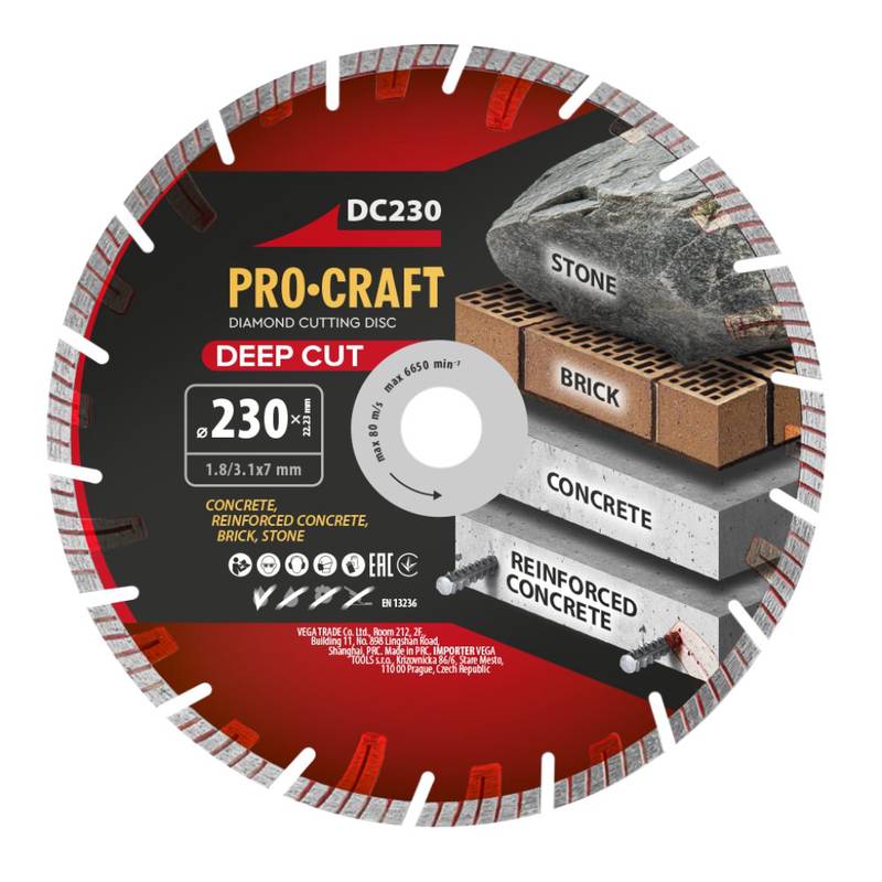 Diamond Cutting Disc 230 x 1.8 x 22.23 mm Procraft DC230