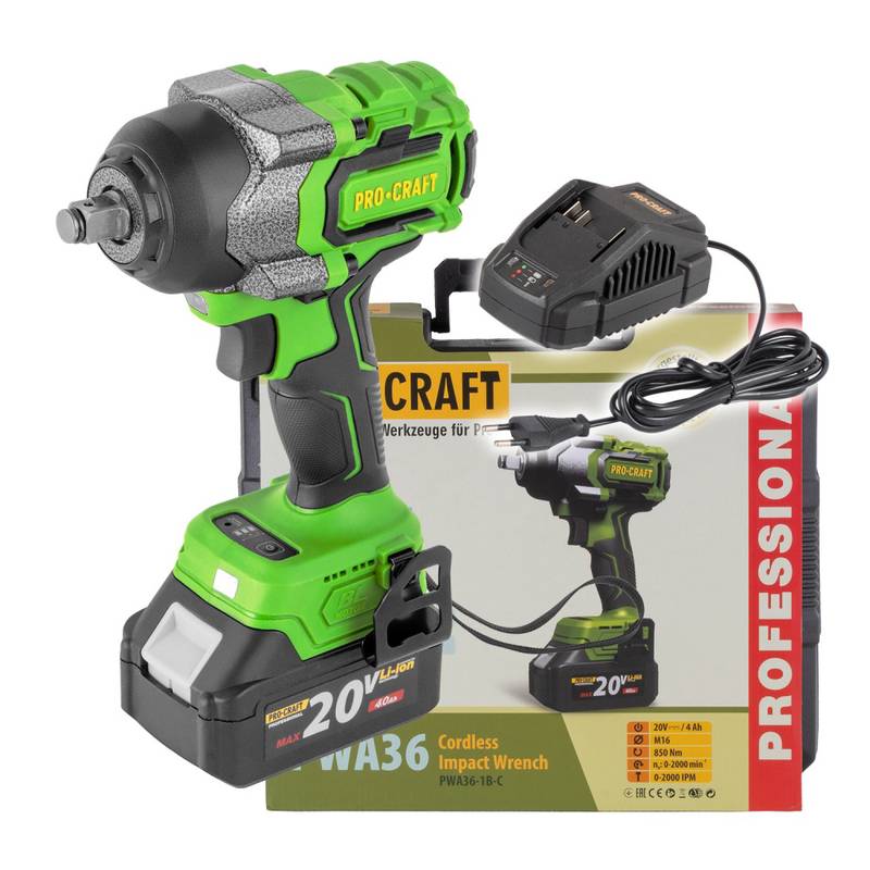 Cordless Impact Wrench Procraft PWA36 1B (Brushless), 20V, 1/2", 850Nm, 1x4.0Ah, Case