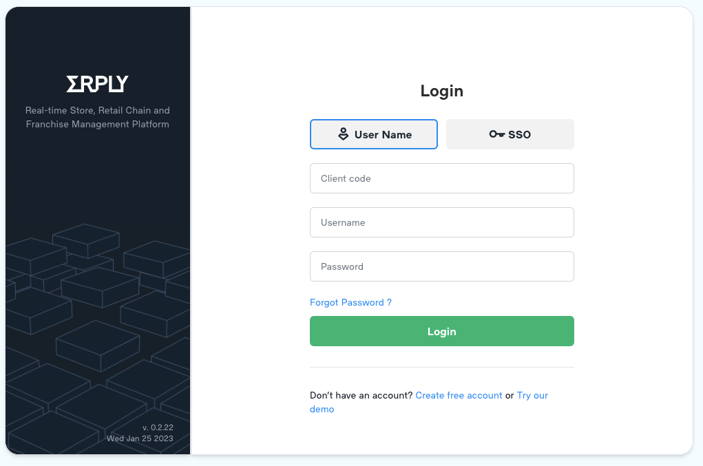 Login page