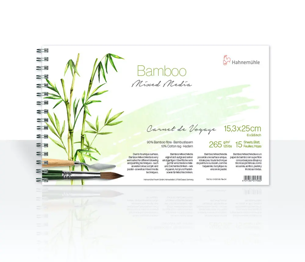 Sketch book BAMBOO-MIXED MEDIA (spiral bound) 265 gsm 15,3 x 25 cm 15 Sheets - White