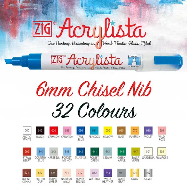 Akrüülmarker ACRYLISTA Chisel 6 mm - ERINEVAD TOONID