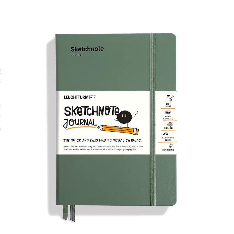 Märkmik SKETCHNOTE JOURNAL 120 g/m² 14,5 x 21 cm (A5) 186 punktidega lehte - Oliiviroheline