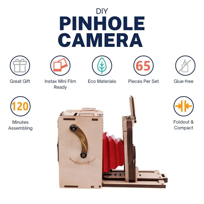 Pinhole Mini DIY Camera Kit - Natural Wood brown