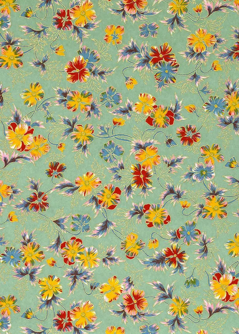 Japanese paper CHIYOGAMI 70 gsm 61 x 47 cm - Multicolored flowers