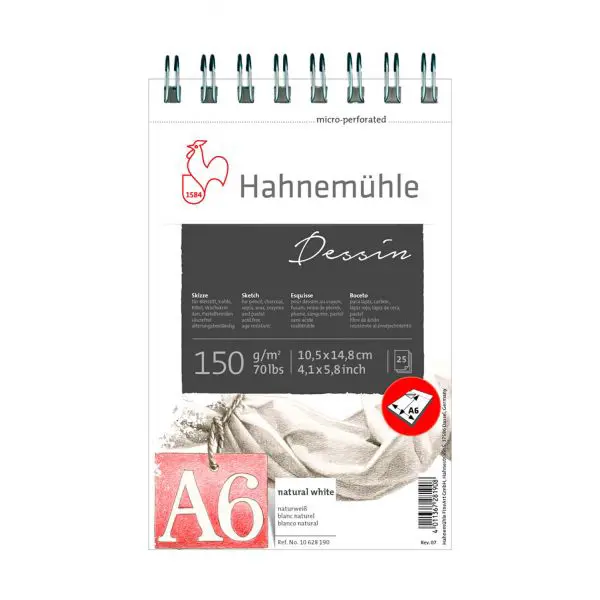 Sketch pad DESSIN (spiral bound) 150 gsm A6 25 Sheets micro-perforated - White
