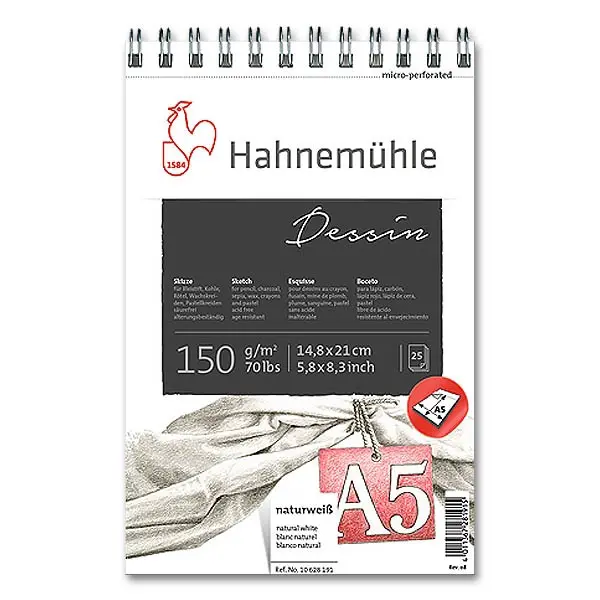 Sketch pad DESSIN (spiral bound) 150 gsm A5 25 Sheets micro-perforated - White