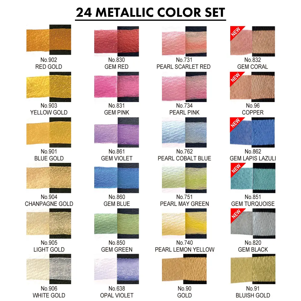 Akvarellvärvid GANSAI TAMBI METALLIC COLOR SET II - 24 värvi 