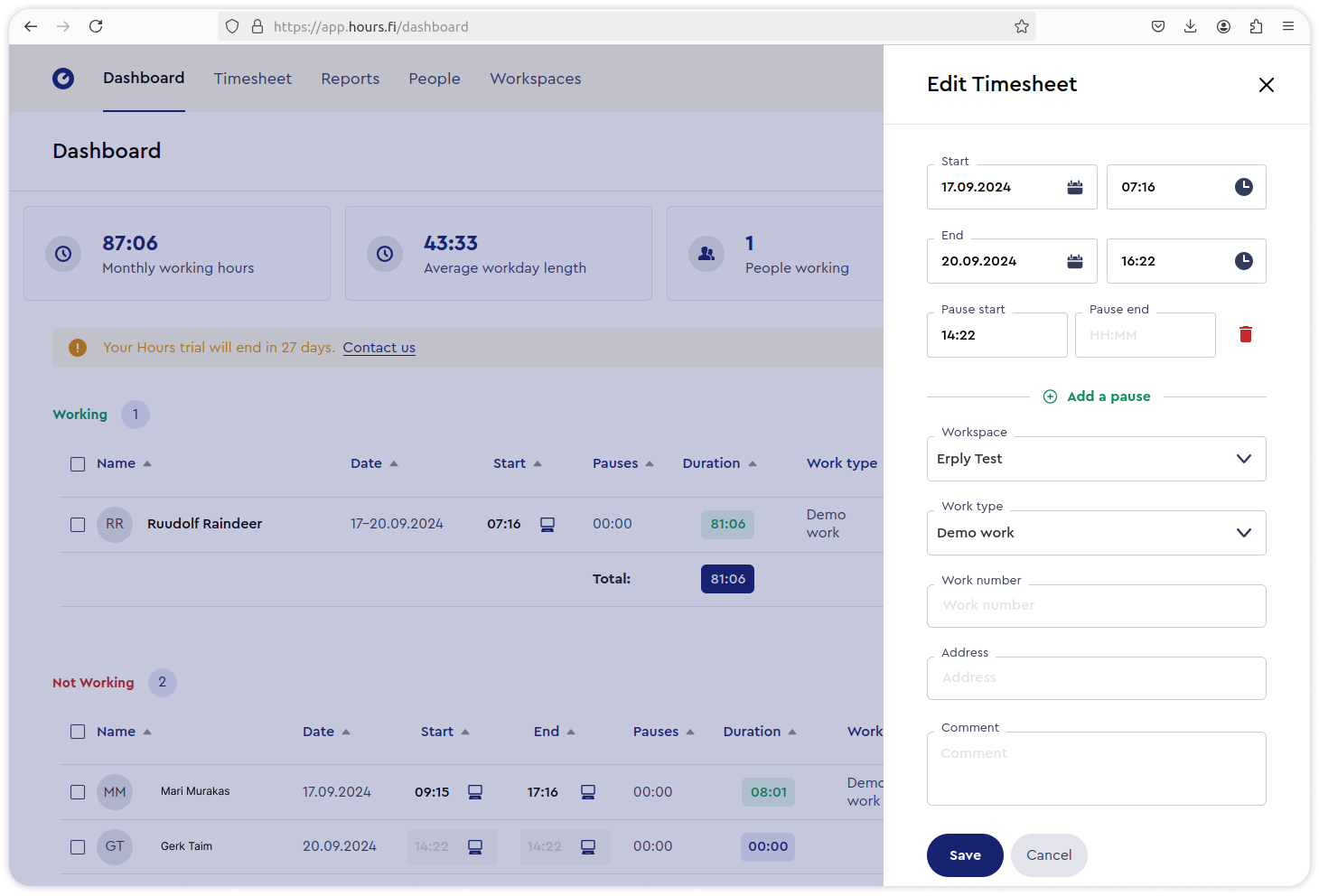 Erply Hours employee scheduling application