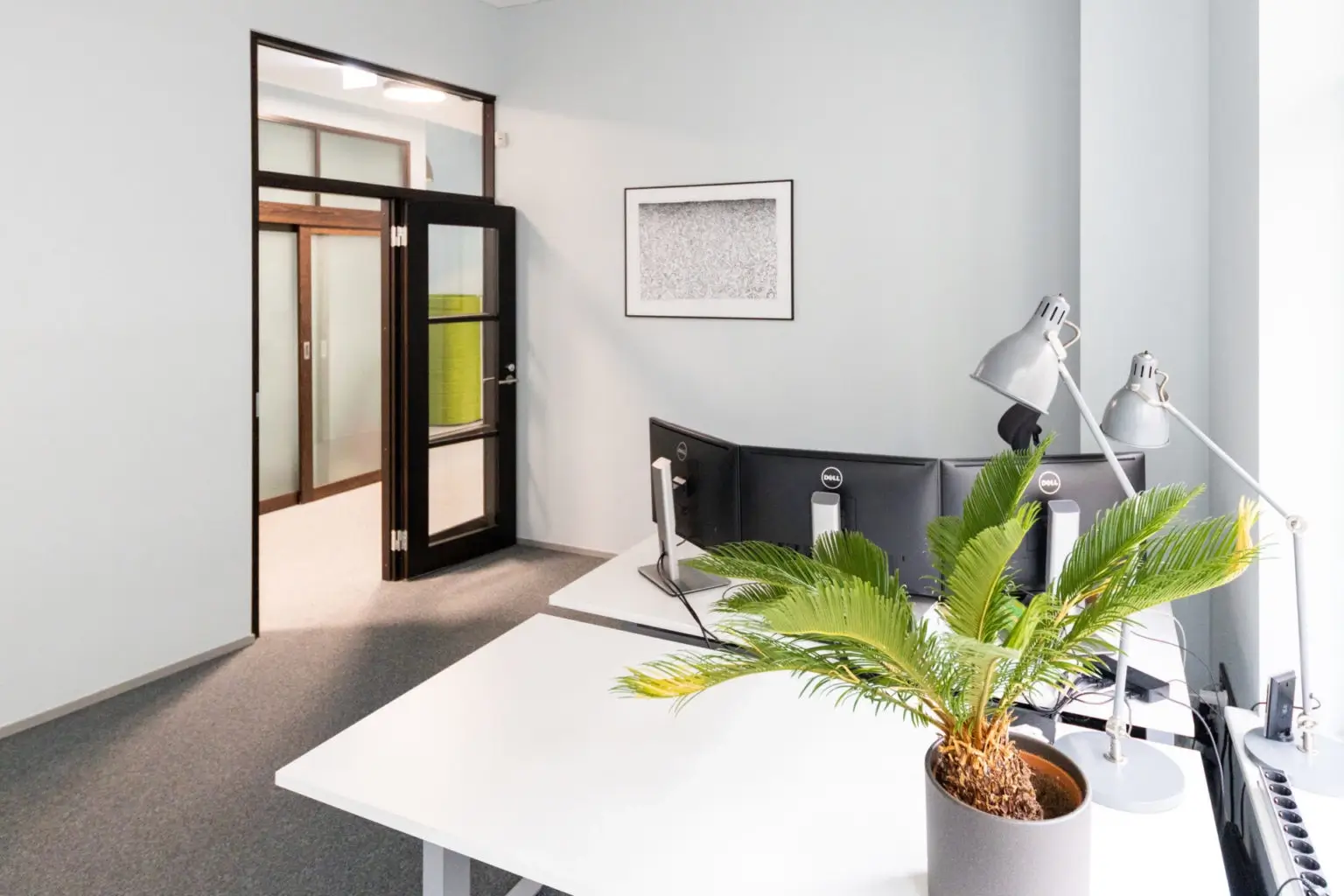 Image of an Erply office with a computer and plant on the table