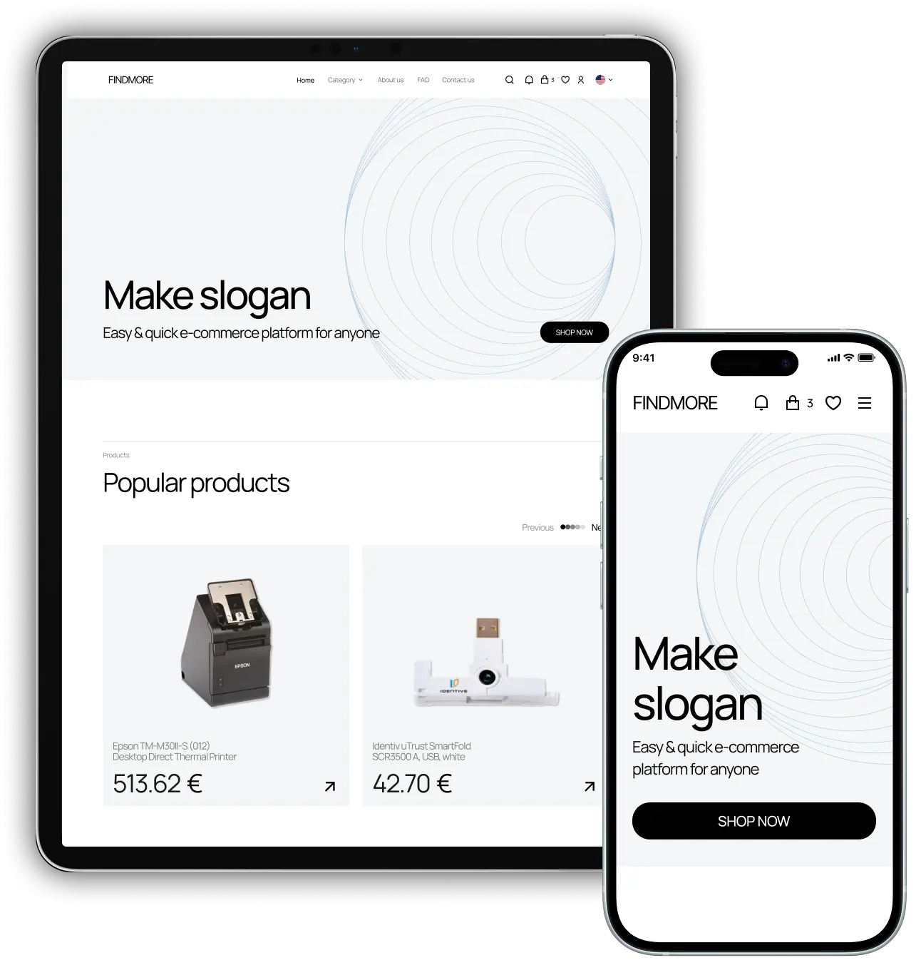 Fully responsive webstore template showcasing an existing design with adaptive layout, seamlessly adjusting for various screen sizes, from desktop to mobile