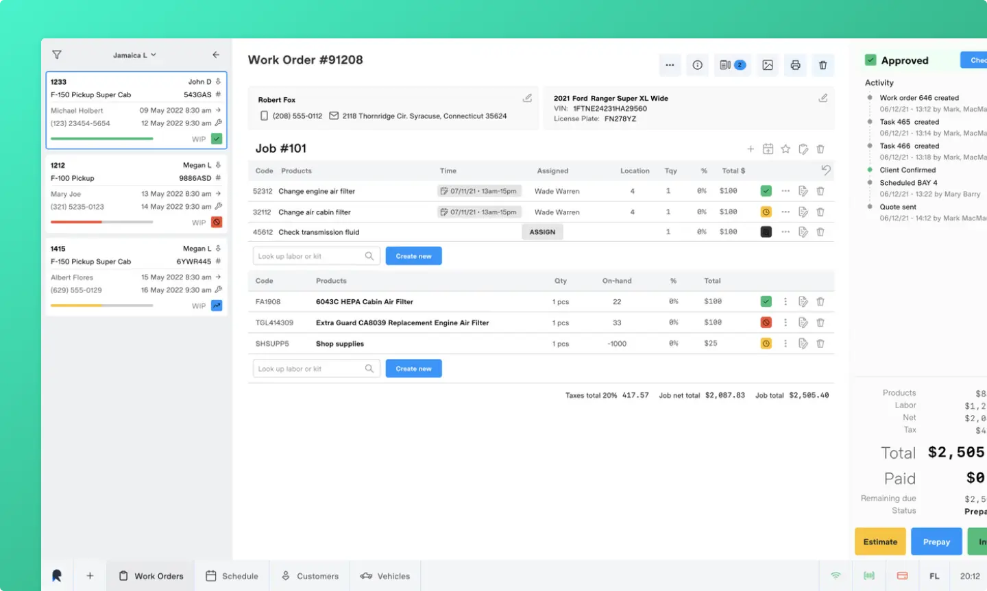 Retry Service App dashboard